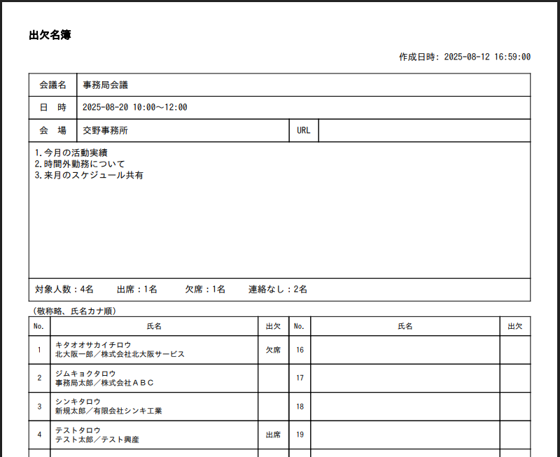 出欠名簿